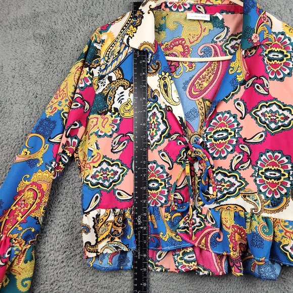 Womens Bell Sleeve Open Tie Front Kimono Medium Paisley Boho Whimsy Fairy Ruffle - Picture 5 of 11